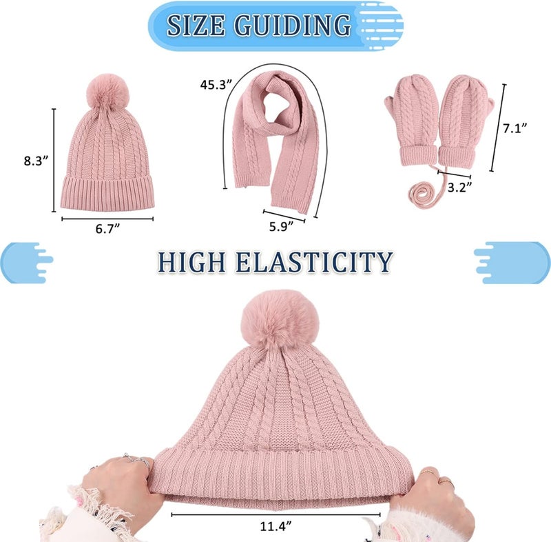 Peecabe Kids Winter Hat Scarf Mittens Set Toddler Knitted Beanie Girls Fleece Children Neck Warmer Boys Warm Gloves 2-7 Years - Image 5